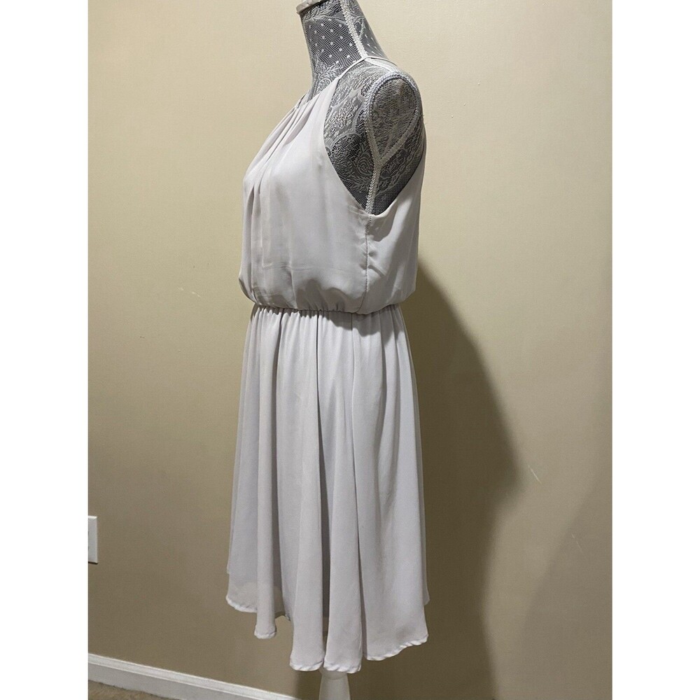 Lush Womens L Gray Chiffon Halter Mini Dress Pleated Blouson Party Cocktail Gown - Picture 16 of 16